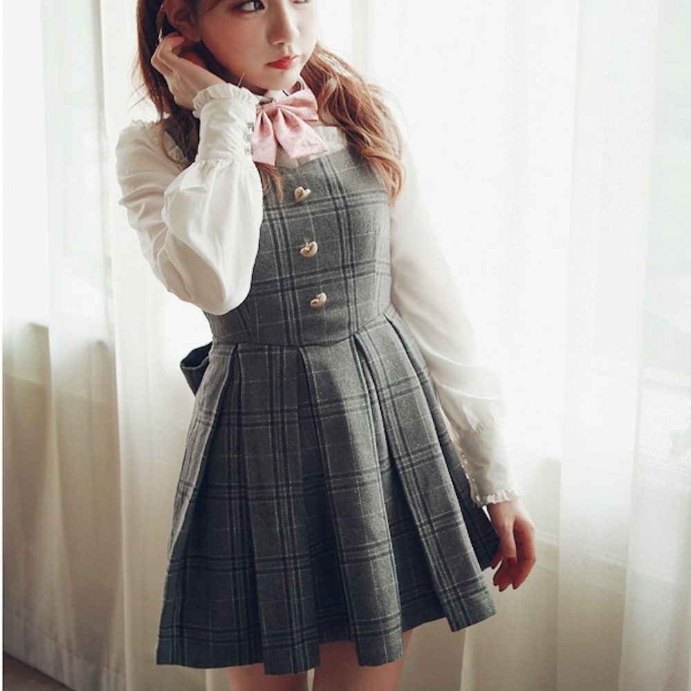 GREY PLAID SHORT PLEATED DRESS - JNORII
